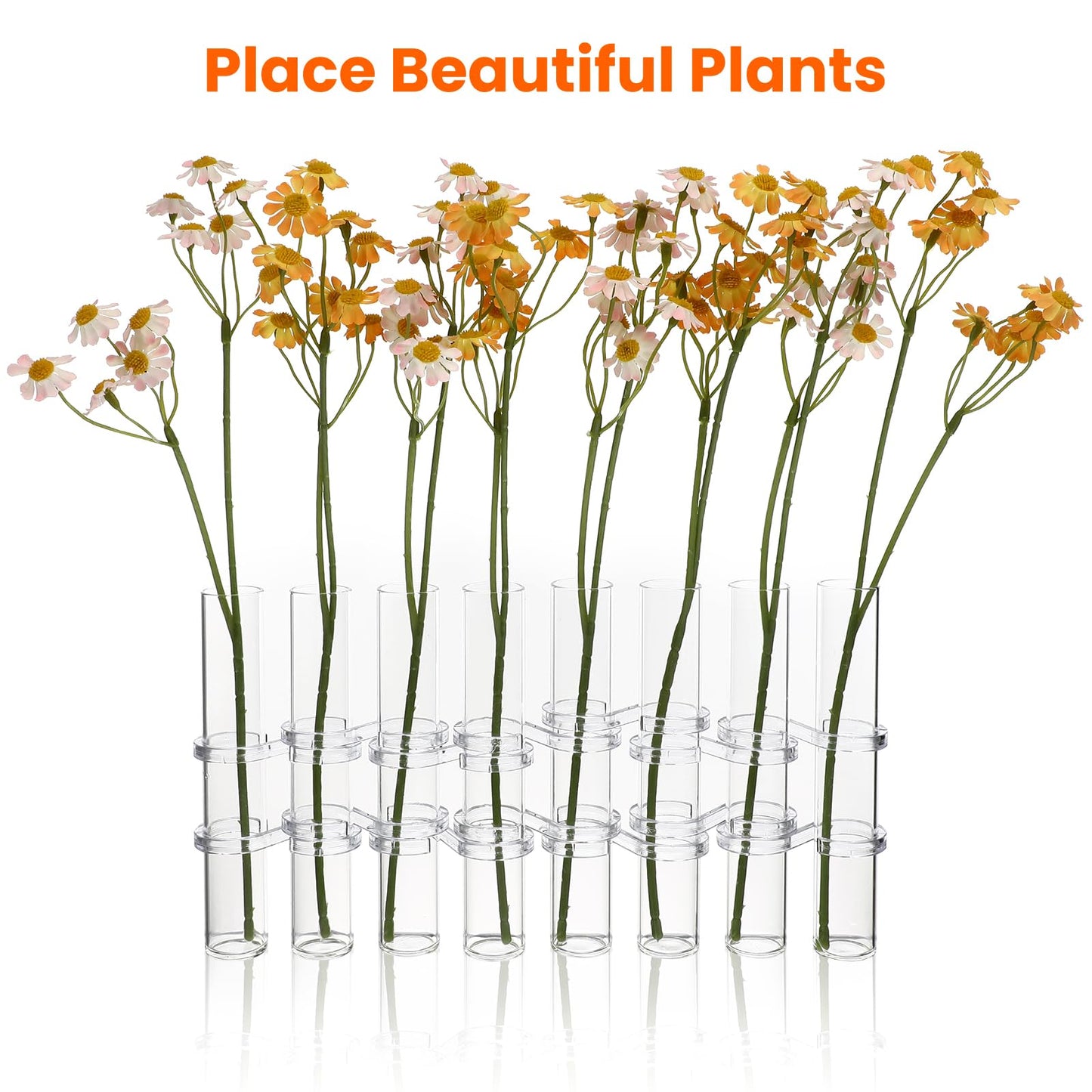 Cabilock Transparent Hydroponic Tube Vase with 8 Test Tubes and S Shape Hooks Glass Flower Arranging Container for Home and Garden D Cor 6 Inch Borosilicate Glass