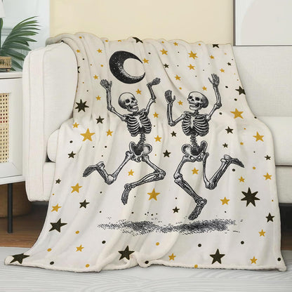 Zeleda Funny Skeleton Fleece Blanket, Soft Throw with Dancing Skull and Moon, Lightweight Cozy Blankets for All Seasons, Gothic Home Decor and Gifts for Halloween and Goth Lovers, 50x60 Inch