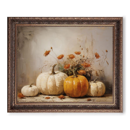 OFlyDesigns Fall Wall Decor, Pumpkin Still Life Art Print, Rustic Autumn Decor, Thanksgiving Print, 11x14 inch Unframed Landscape Art Print