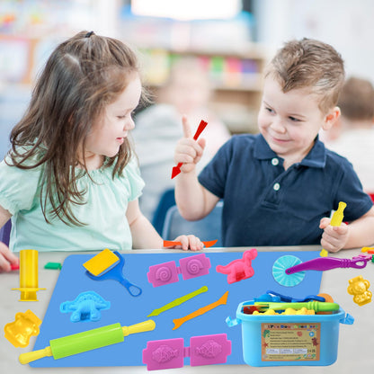 Dough Tool Set, 31 Pcs Basic Dough Tools Kits for Kids, Dough Accessories Includes Storage Container, Mat, 3D Animal, Cutters Roller, Rolling Pins, Safety Scissors