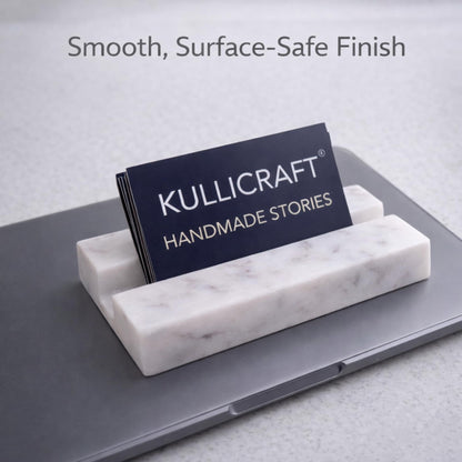 KC KULLICRAFT Business Card Holder for Desk - Business Card Display Holder - Made Of White Carrara Marble - Desk Organizer Stand For Business Cards - Cute Office Desktop Accessory For Men And Women.