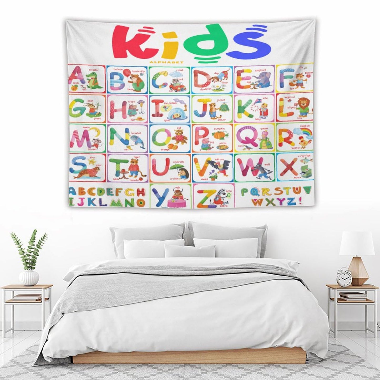 DDCBNS Learning ABC Tapestry,Cartoon Animals Alphabet for Kids Boys Girls,Funny Educational Tapestry Wall Hanging Home Décor for Nursery Study Classroom Bedroom Living Room 80" x 60"