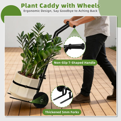 Vlaeng Plant Caddy with Wheels, 200 Lbs Capacity Plant Dolly Cart with Wheels, Handle, Adjustable Forks and Grips, Potted Plant Mover for Flower Shop, Home, Courtyard, Offices, Hotels