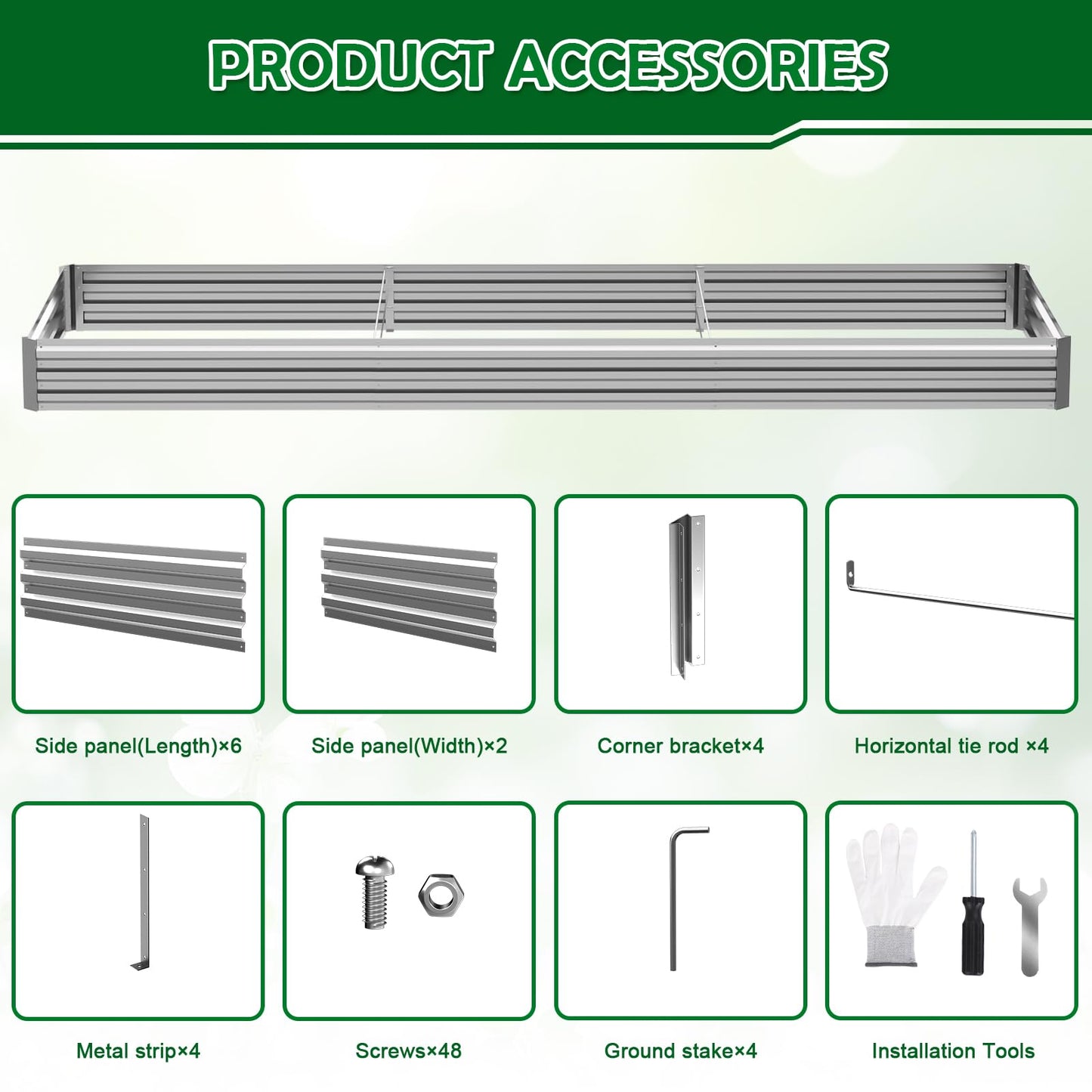 Tegarbed 12x4x1FT Galvanized Raised Garden Bed Outdoor Patio, Large Rectangular Metal Planter Boxes,Plant Container Kit for Gardening, Vegetables, Flowers, Herbs,Silver,1 Pack