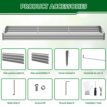 Tegarbed 12x4x1FT Galvanized Raised Garden Bed Outdoor Patio, Large Rectangular Metal Planter Boxes,Plant Container Kit for Gardening, Vegetables, Flowers, Herbs,Silver,1 Pack