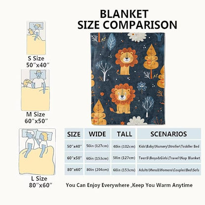 Lion Blanket Cute Cartoon Jungle Tree Throw Blankets,Birthday Gifts for Kids Adult & Animal Lovers,Lightweight Soft Fleece,for Sofa Couch Bed Room Rustic Safari-Themed Decor 60x80in