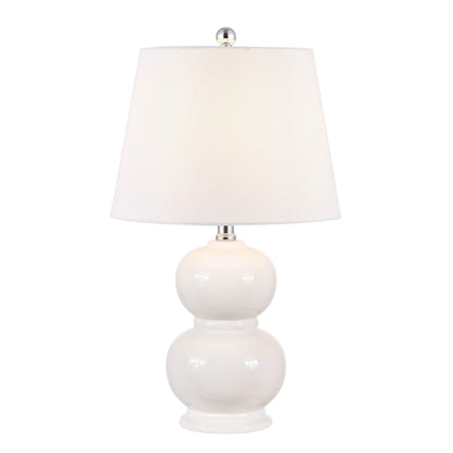 SAFAVIEH Lighting Collection Everlee Modern Contemporary Ivory Ceramic Double Gourd 22-inch Bedroom Living Room Home Office Desk Nightstand Table Lamp (LED Bulb Included)