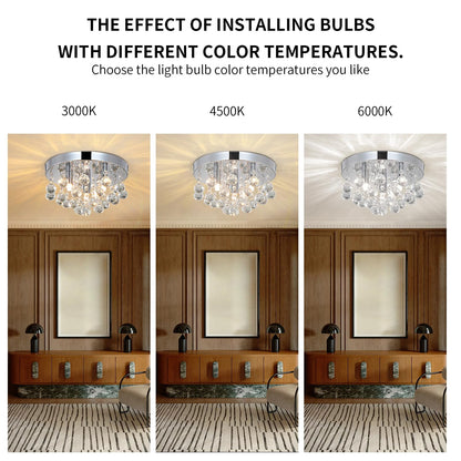 TISLYCO Modern Raindrop Crystal Chandelier, 3 Lights Flush Mount Ceiling Light, Silver Modern Mini Ceiling Light Fixture for Bedroom, Dining Room, Living Room, Hallway, Closet, Bathroom