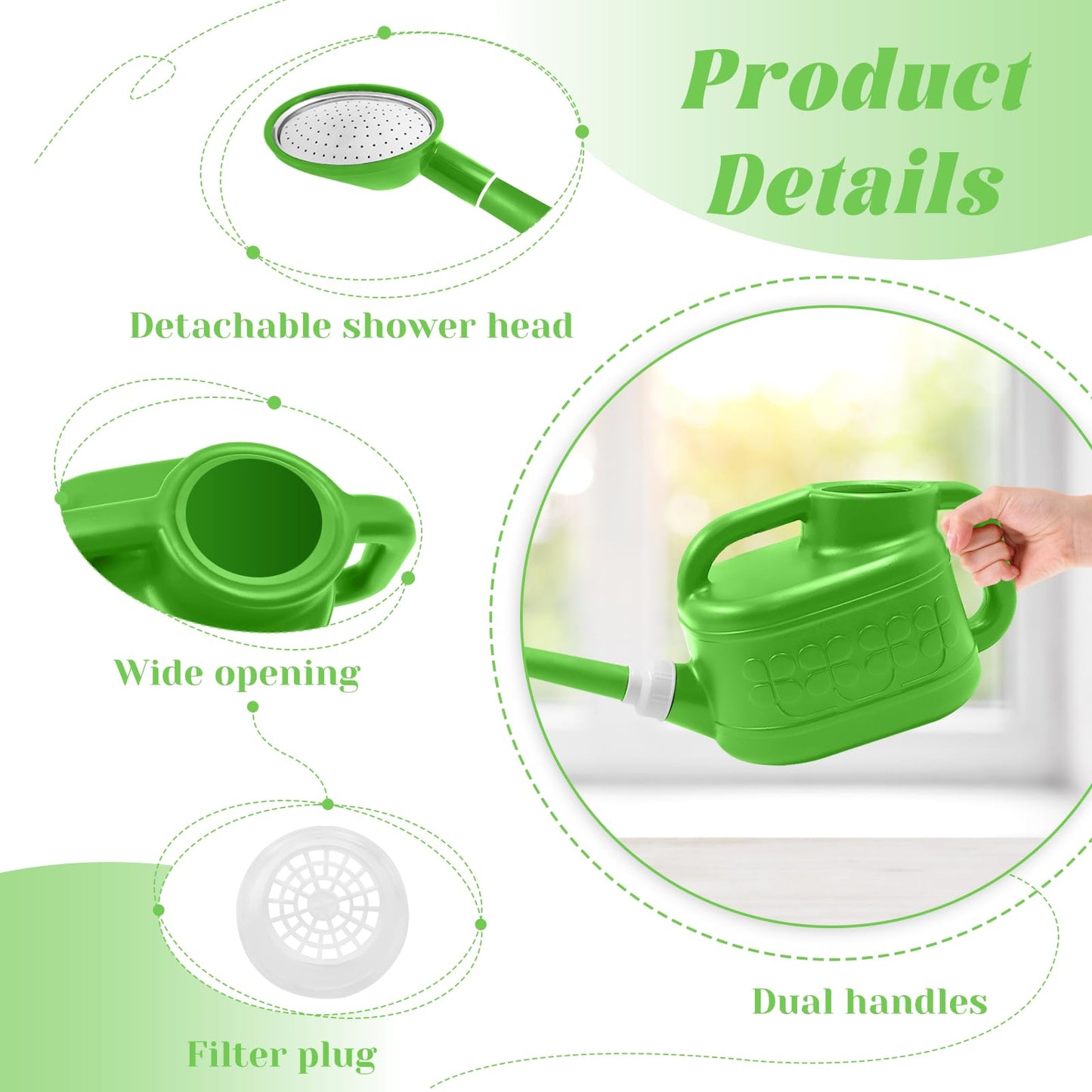 1 Gallon Watering Can, Garden Watering Can Outdoor, Plant Water Can with Removable Long Spout and Stainless Steel Sprinkler Head, Plastic Indoor Watering Cans for Gardening Flower Plants
