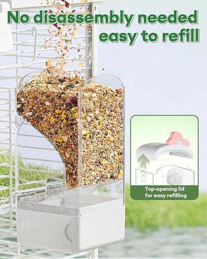 Bucatstate Automatic Bird Feeder for Cage, No Mess Self Cleaning, Large Capacity with Waste Drawer, No Installation Required, Parakeet Feeder for Parrots Budgies Cockatiels Canaries (Pink White)