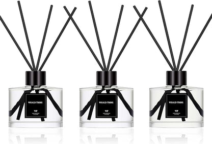 Reed Diffuser Set of 3 for Bathroom Air Fresheners, Oil Diffuser Sticks | Gardenia,Jasmine,Eucalyptus & Lavender Scent(1.7 fl oz Each Pack) Home Fragrance with 12 Sticks Defusers | Shelf Decor