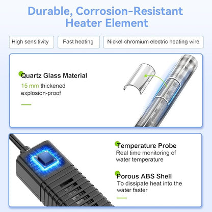 hygger Nano Aquarium Submersible Heater for 15-20 Gallon Fish Tank Betta Heater with Digital Display, Adjustable Temperature Controller 100Watt