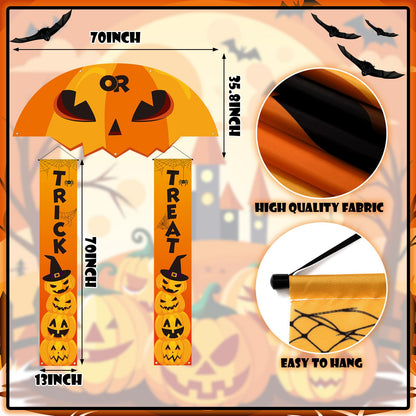 HunnmingRe 3 Pcs Halloween Cemetery Archway Halloween Cemetery Banners Gothic Outdoor Banners Sign Banner Decorations for Outdoor Party Supplies (Pumpkin)