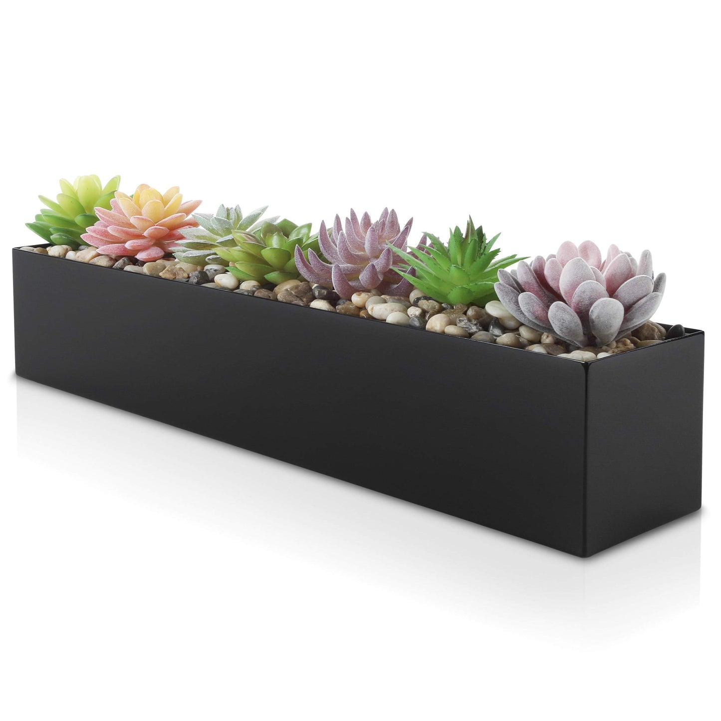 DR&Co Modern Black Trough Rectangular Planter, 16“ Metal Window Planter Box for Succulent, Small Rectangle Box for Desk or Windowsill, Stainless Steel, Great Gift Ideas for Women Men