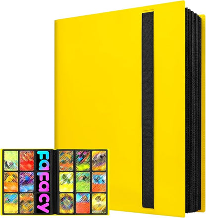 【2026】Trading Card Binder 9 Pocket, Premium Sports Collection Binder Game Cards Book with Sleeves Side Loading, Anti-open Strap Double Sided Waterproof 360 Card Folder