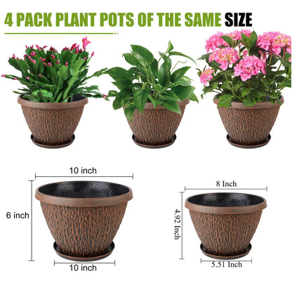 Nooulap 8 Pack Plant Pots for Indoor Outdoor Plants, Plastic Flower Pots Outdoor with Drainage Hole & Tray, Lightweight Planters Garden Home Decor, 4 Pack 8 inch and 4 Pack 10 inch