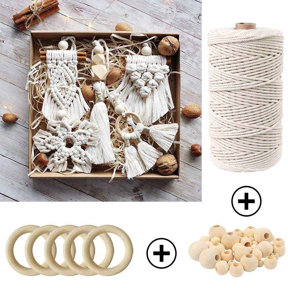 ZXCDINO 152pcs Macrame Kit for Beginners: Natural Cotton Macrame Cord, Wooden & Metal Rings, Beads, Sticks & Hoops - Perfect for Macrame Plant Hangers & Home Decor