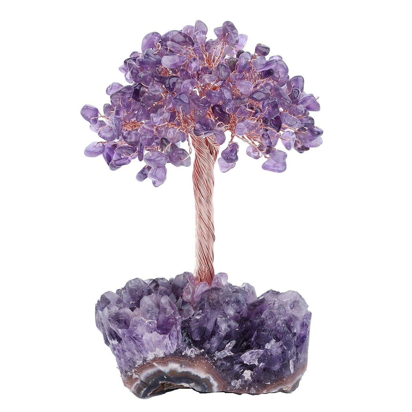 Cheungshing Healing Crystals Money Tree with Natural Amethyst Base, Crystal Stone Feng Shui Bonsai Figurines Tree of Life Decoration for Home Table Office, Amethyst