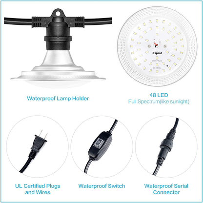 Espird 6-Light LED Grow Light Plant Growing Lamps with Timer, Outdoor Waterproof Grow Light String for Greenhouse, Full Spectrum Grow for Seeding Veg Flowers