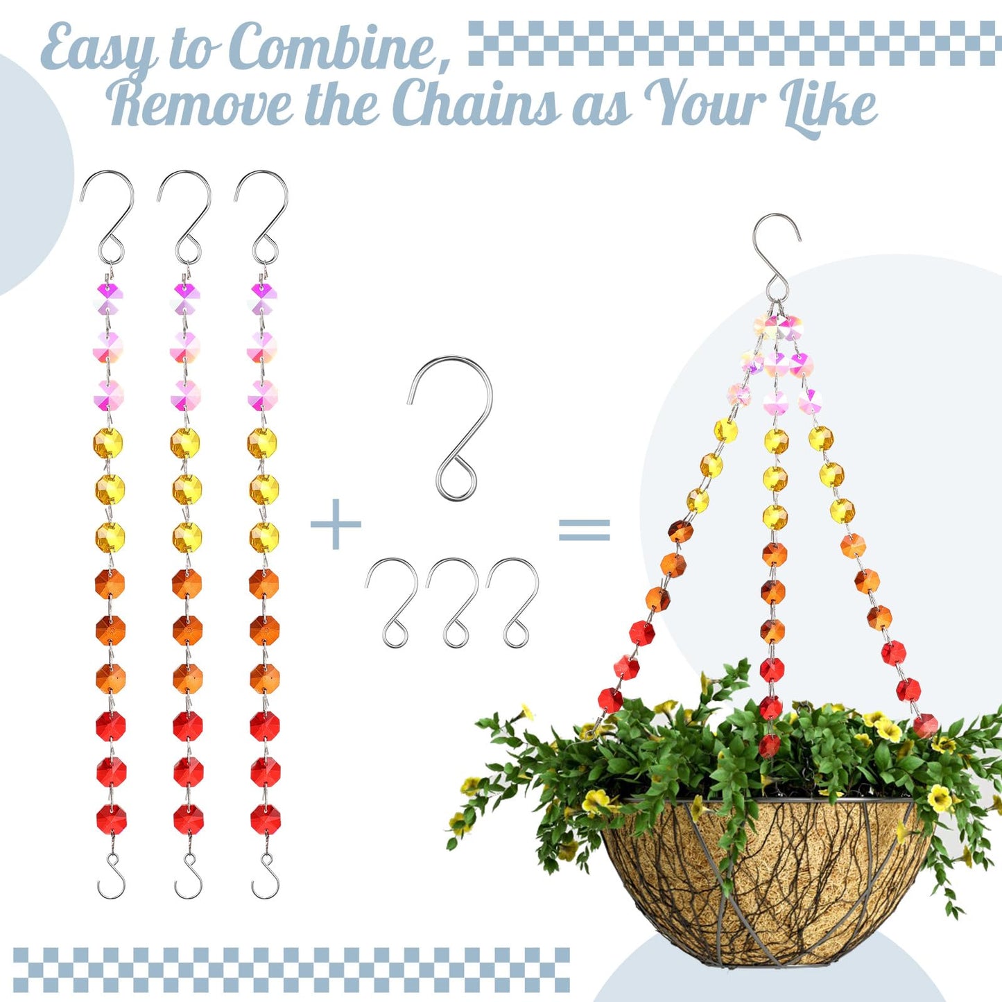 Landical 9 Pack 12 Inch Suncatcher Plant Hanger Hanging Basket Chains with Hooks Crystal Suncatcher Prism Window Hanging Chain Garden for Flower Pots Bird Feeders Wind Chimes Ornaments(Mixed Color)