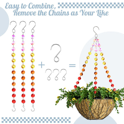Landical 9 Pack 12 Inch Suncatcher Plant Hanger Hanging Basket Chains with Hooks Crystal Suncatcher Prism Window Hanging Chain Garden for Flower Pots Bird Feeders Wind Chimes Ornaments(Mixed Color)