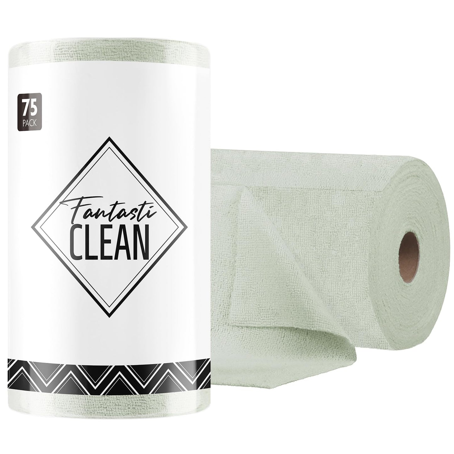 Fantasticlean Microfiber Cleaning Cloth Roll -75 pack, Tear Away Microfiber Towels, 12" x 12", Reusable, Washable, Scratch Free, Ultra Absorbent Dishcloth for All-around Cleaning Supplies (Moss Green)