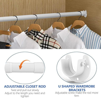 SUTINE Closet Rod, 17 to 82 Inch Closet Rods for Hanging Clothes, Heavy Duty Adjustable Closet Hanging Rod Bar White Closet Poles for Wardrobes, Closet, Bathroom, Windows,1.3 Inch Diameter