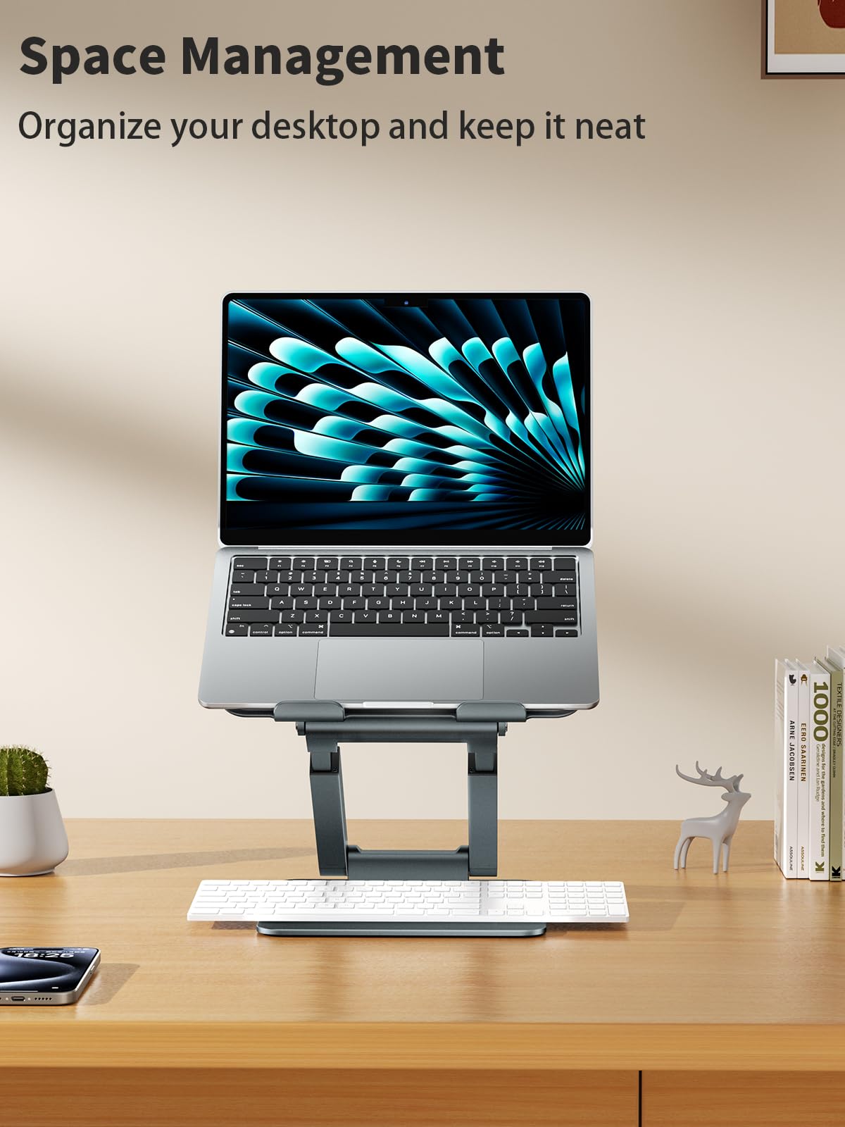 tounee Laptop Stand for Desk Adjustable Height, Telescopic Computer Stand with Pull Out Design Ergonomic Laptop Riser Fits All Laptops 10-17"-Gray