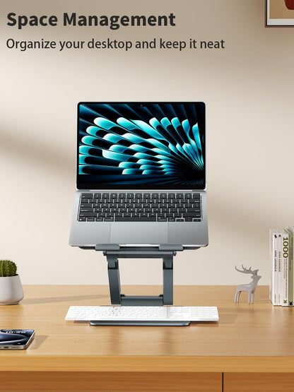 tounee Laptop Stand for Desk Adjustable Height, Telescopic Computer Stand with Pull Out Design Ergonomic Laptop Riser Fits All Laptops 10-17"-Gray
