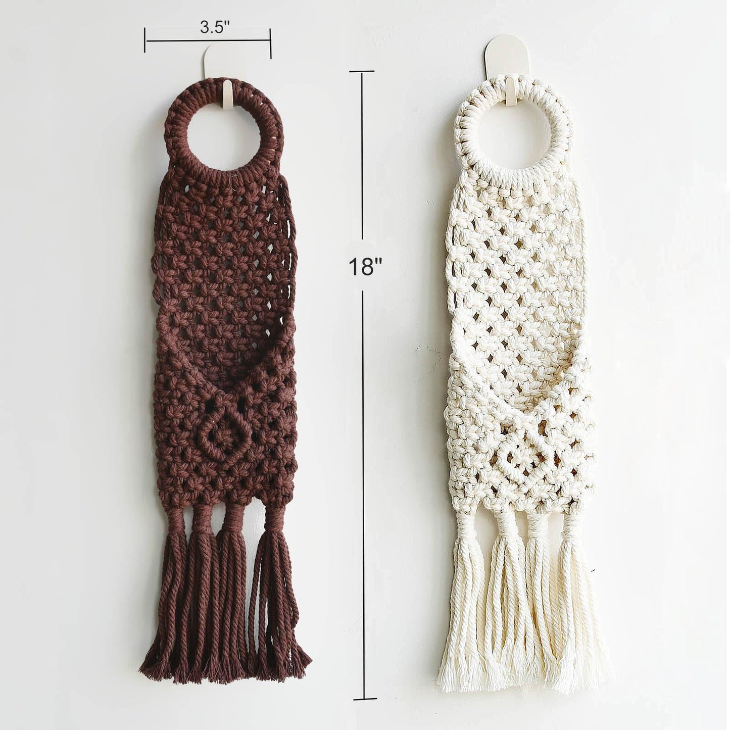 Macravine 2-Pack Boho Phone Hanger on wall, Macrame Remote Control Hanging, Chic Home Decoration Crochet Hanging Organizer, Boho Key Holder 18"X3.5"(Brown+Beige)