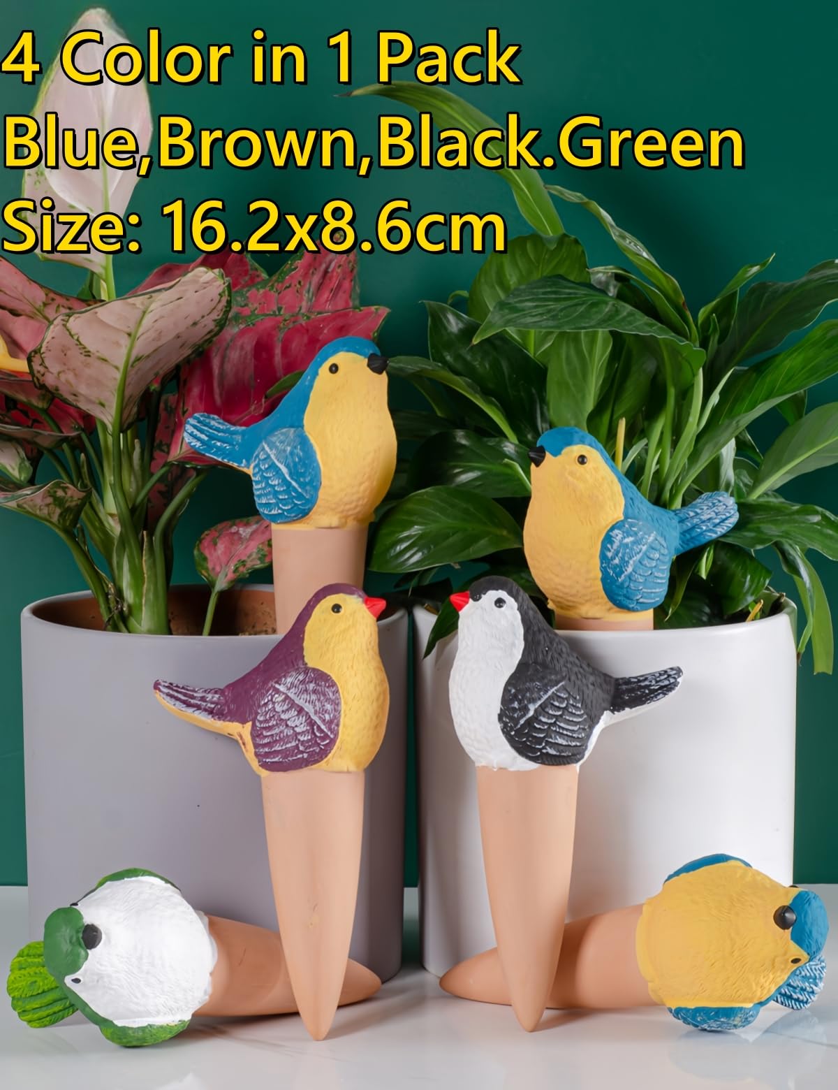 Qinsuikai 4 Pcs Bird Shape Plant Watering Globes, Terracotta Watering Spikes Suitable for Indoor and Outdoor, Vacation Self Watering Planter Insert (Bird)