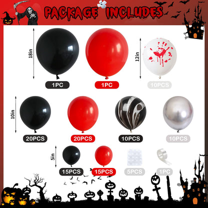 Froova Halloween Balloon Arch Kit Bloody Balloons Garland Black and Red Balloon with Horror Marble Latex Balloons for Scary Creepy Killer Night Ghost Spooky Vampire Birthday Baby Shower Party Decor