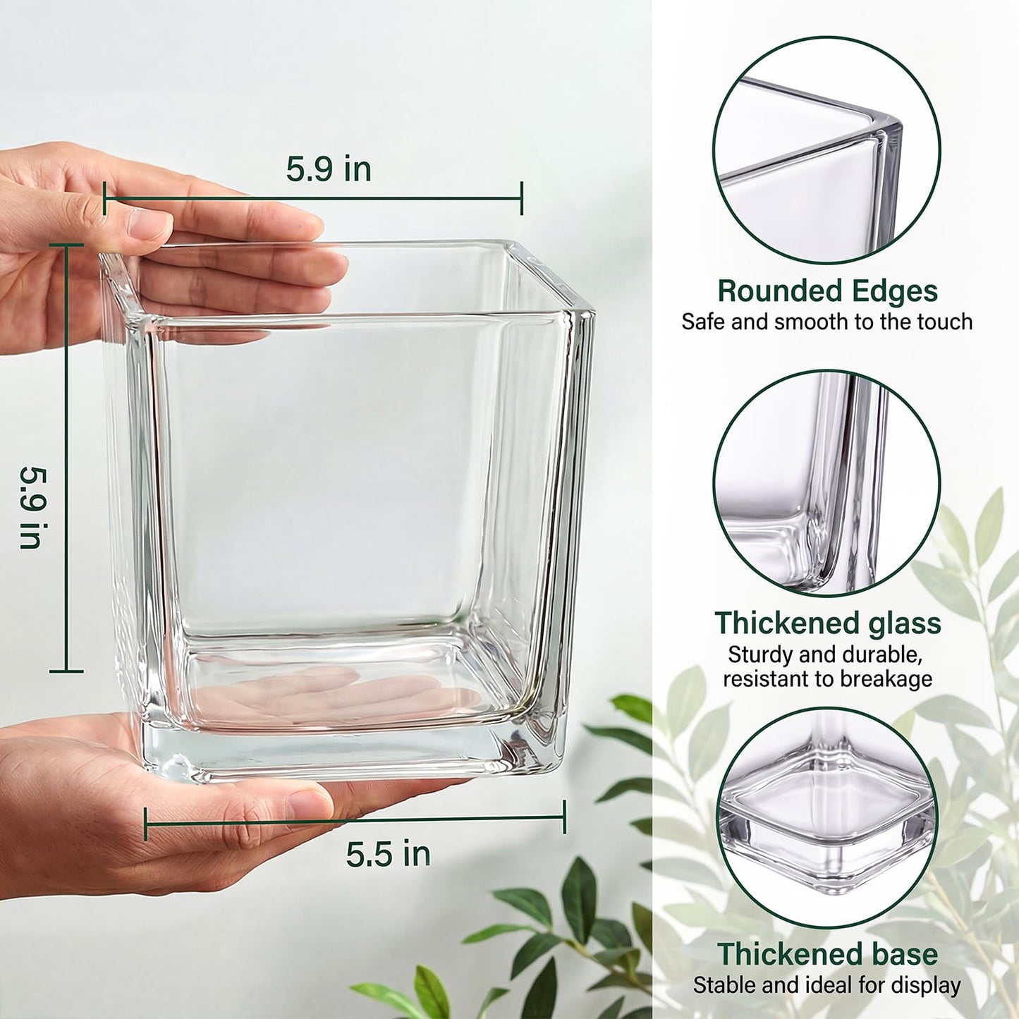 4 Pack Square Glass Vase 6" x 6" x 6", Clear Flower Vase for Centerpieces,Plant Terrarium, Floating Candle Holder for Wedding Centerpieces, Office Decorations, Home Décor, Parties and Events
