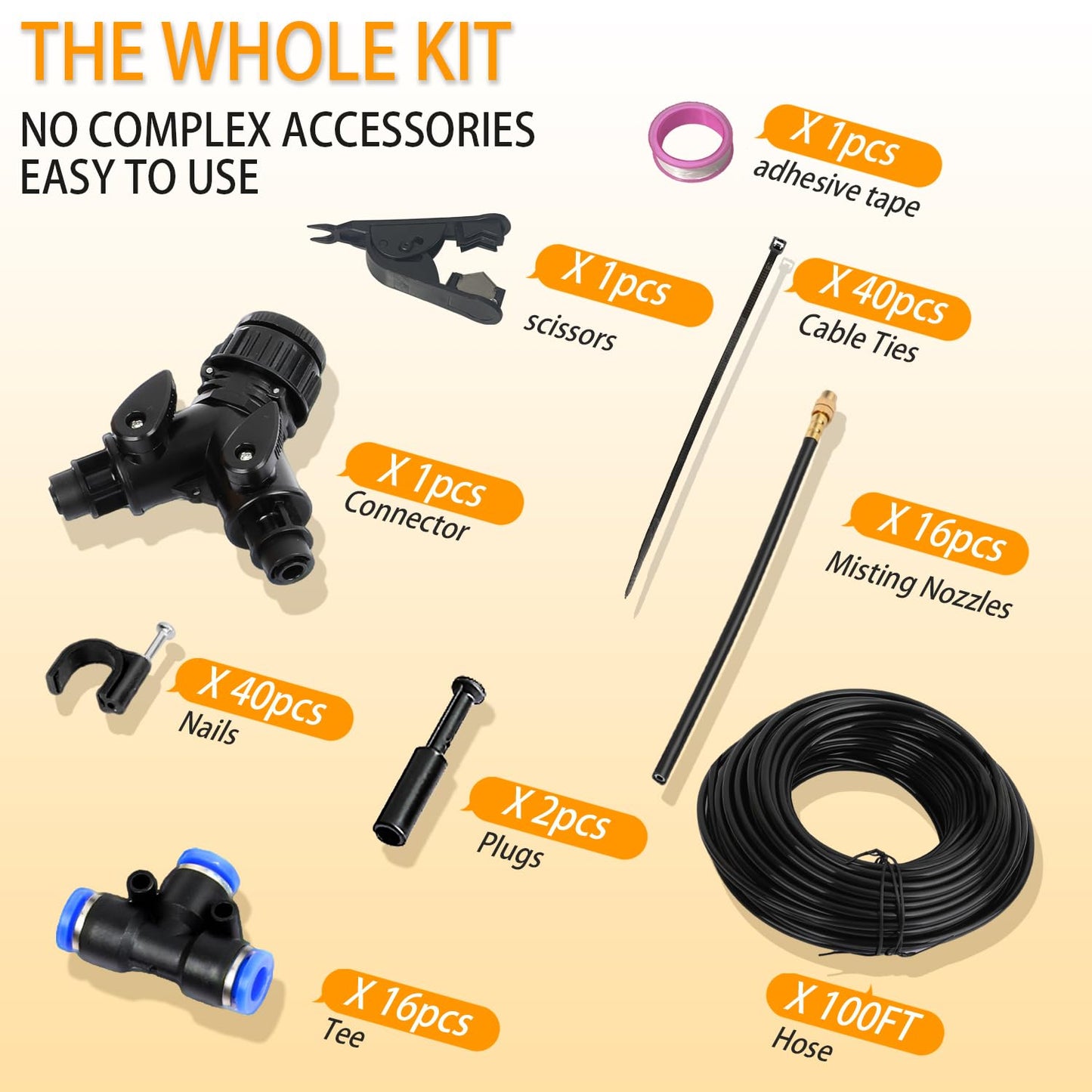 KUJIMIEDA 100FT 1/4" Drip Irrigation System, 2026 Upgrade Garden Irrigation Kit with 24pcs 360° Adjustable Copper Nozzles, DIY Watering System for Raised Beds, Yard, Lawn, Vegetable Gardens (100 ft)