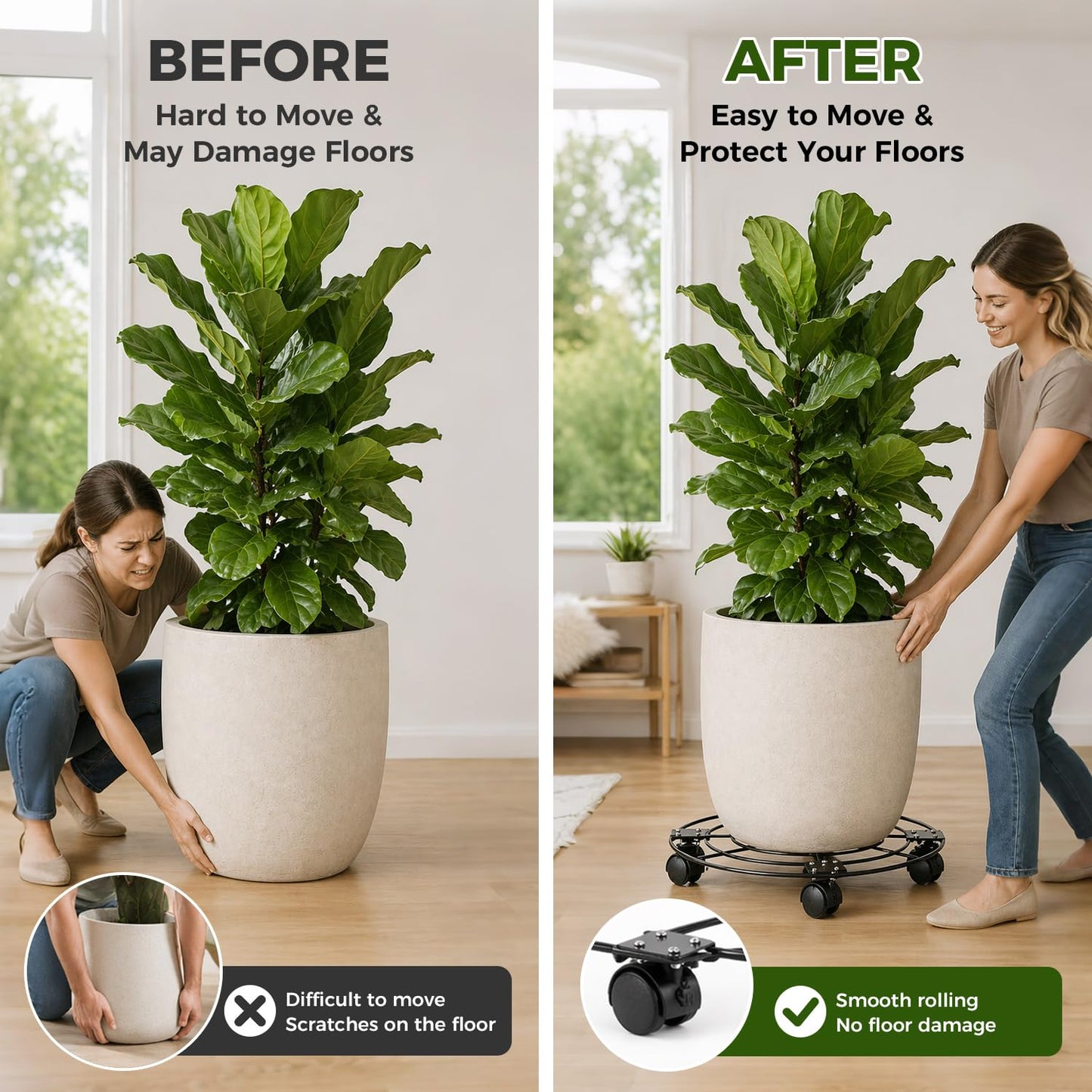 5 Packs 13.5" Large Metal Plant Caddy with Wheels Iron Rolling Plant Stands Heavy-duty Plant Roller Base Pot Movers Indoor Outdoor Plant Dolly with 5 Casters Plant Trolley Coaster Holder