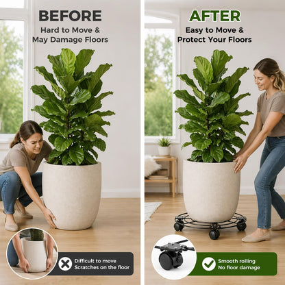5 Packs 13.5" Large Metal Plant Caddy with Wheels Iron Rolling Plant Stands Heavy-duty Plant Roller Base Pot Movers Indoor Outdoor Plant Dolly with 5 Casters Plant Trolley Coaster Holder
