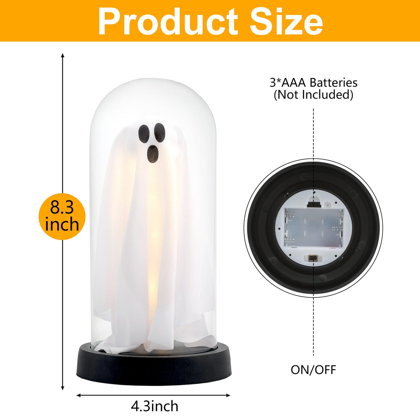 Halloween Decor-Halloween Decorations Indoor-Light Up Ghost in Glass Cloche-Cute Ghost with Light for Home Kitchen Mantel Tabletop Party Decor and Holiday Decorations