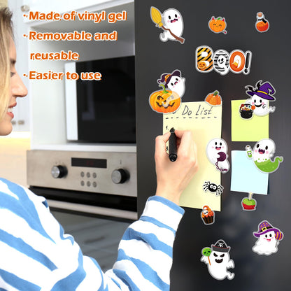 Whaline 32Pcs Halloween Thick Gel Window Clings Cute Ghost Pumpkin Boo Gel Decals for Holiday Home Classroom Nursery Glass Decor, 2 Sheets