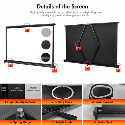 40" Inch Portable Projection Screen16:9 Small Retractable Floor Standing Mobile Tabletop Screen with Stand Lightweight Carry & Durable for Schools Meeting Indoor Outdoor