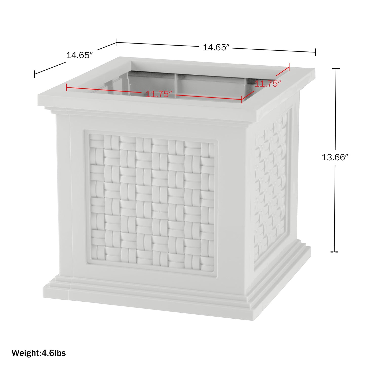 Rattan Style Outdoor Planter Box - 14.65-Inch-Square Decorative Flower or Plant Pot - Garden, Patio and Front Porch Decor by Pure Garden (White)