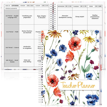 Undated 4 Period Teacher Planner 8.5" x 11" Weekly & Month Academic Teacher Lesson Planner Hardcover Homeschool Planner Teacher Record Lesson Plan Book for Classroom School Supplies 80 GSM