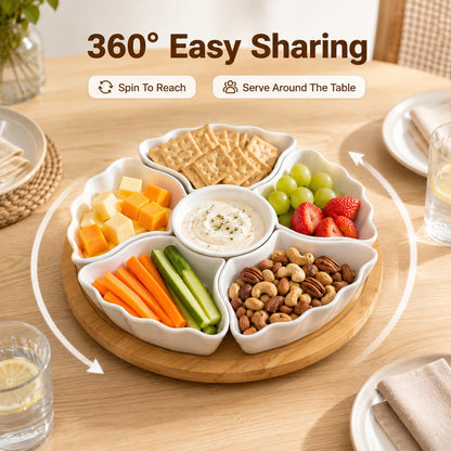 DLIM HOME 7-Piece Divided Serving Tray Set for Party, 12-Inch Rotating Serving Tray for Dining Table with Removable Dividers, Lazy Susan Platter for Charcuterie, Appetizers & Snacks