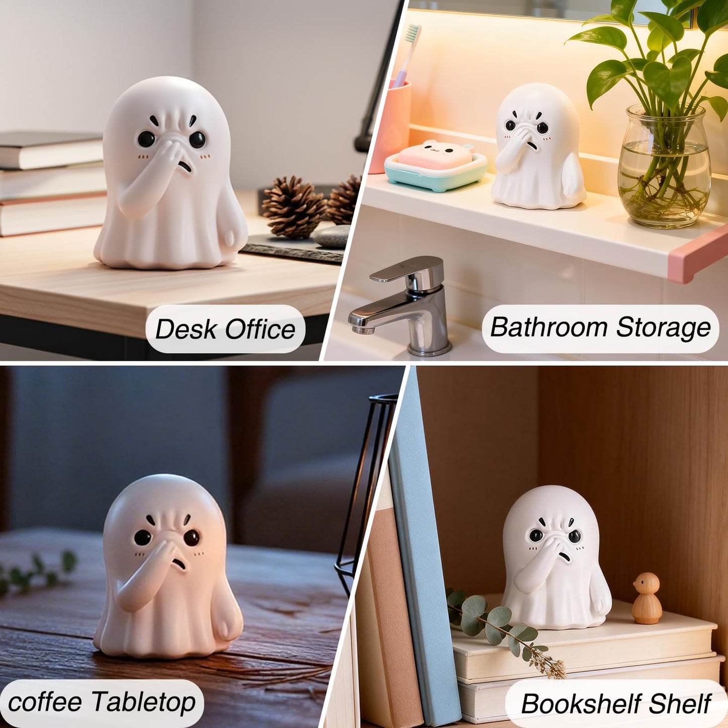 orenm Holding Nose Ghost Figurines - Cute Halloween Decor Indoor Resin Ghost Figurines,Funny Bathroom or Shelf Knick Knacks Statue,Home Bedroom Office Desk Decor Art,Gifts for Ghost Lovers
