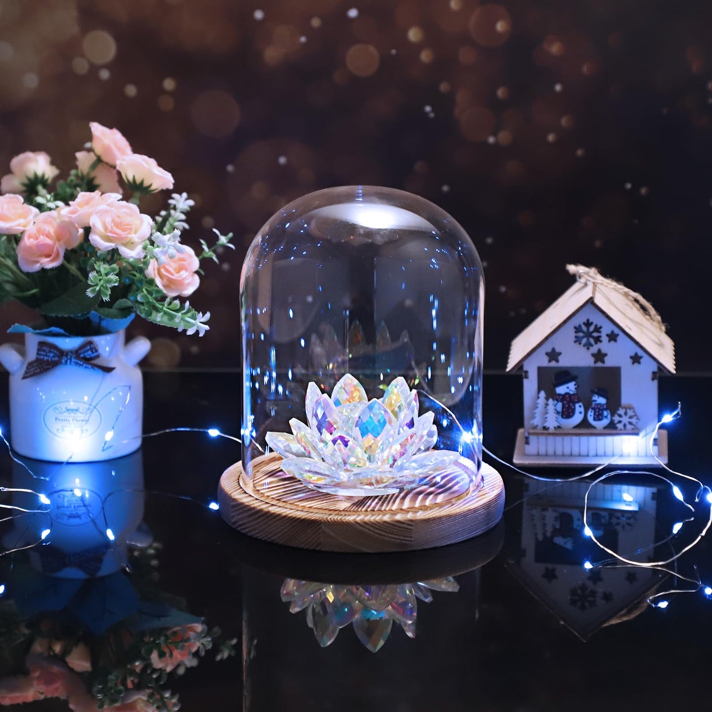JUXYES Glass Display Dome Cloche with Solid Wood Base, Clear Dome Bell Terrarium Jar Glass Cloche Bell Jar Display for Plants, Collectibles and Figurines