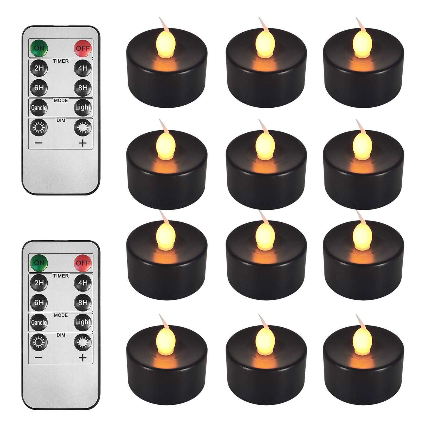ODTRAM Black Tea Lights Candles Battery Operated: 12-Pack with Remote Control and Auto Timer, Realistic Flickering LED for Wedding, Halloween, Christmas & Home Decor