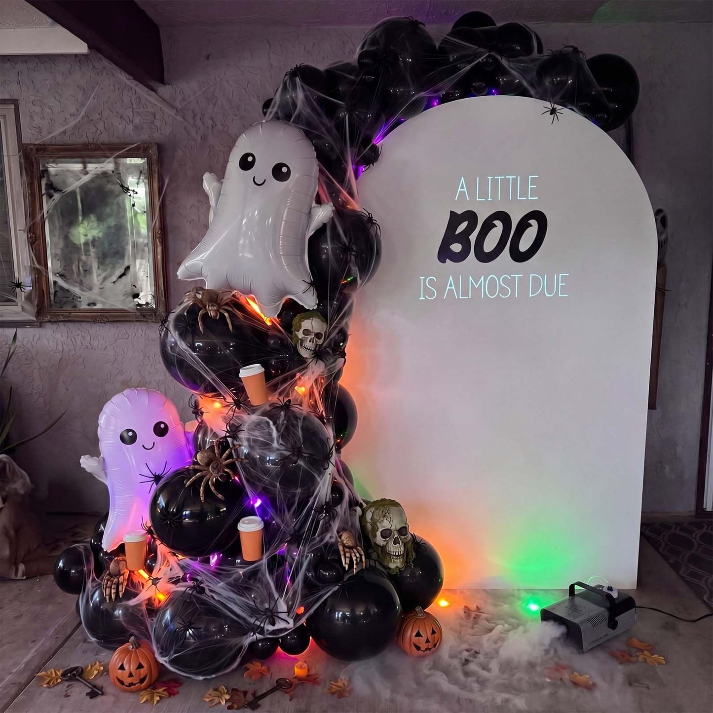 Gejoy 113 Pcs Halloween Balloon Garland Arch Kit with Spider Web and Spiders Spooky Halloween Party Decorations Black Latex Balloons Set Scary Birthday Backdrop for Haunted House Horror Party Supplies