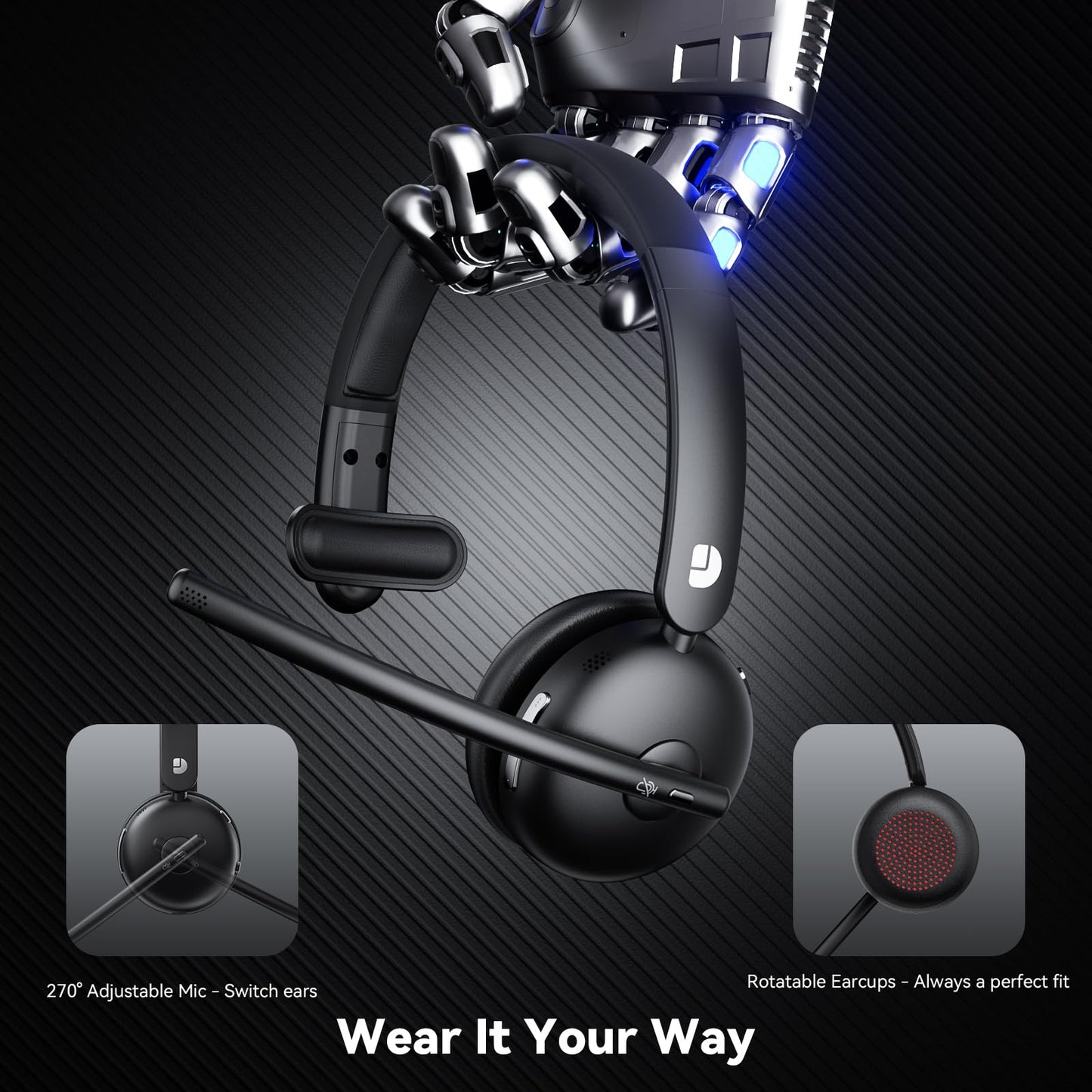 Wireless Headset with Mic for Work, Wireless Headset with Microphone (Noise Cancelling), Smart Mult-Func Dock, 65H Worktime&Fast Charge Bluetooth Headphones for Work/PC/Computer/Call Center/Teams/Zoom