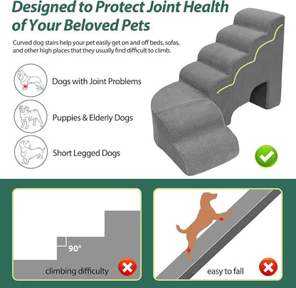 Dog Stairs for High Bed 28-32 Inches Tall, 6 Tier Non-Slip Pet Stairs Adjust to Left Side of Bed, Dog Steps for Small Dogs, Old Pets, and Injured Dogs, Gray