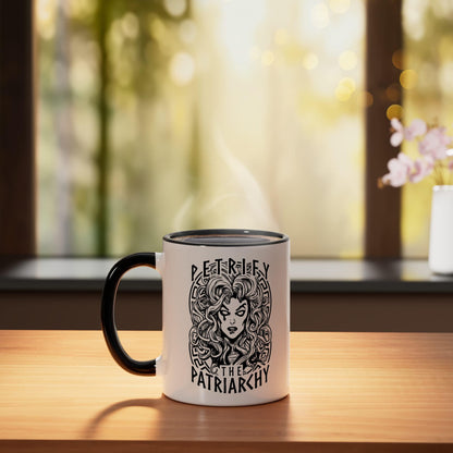 Petrify The Patriarchy Feminist Halloween Goth Medusa Witch Ceramic Mug, Black/White