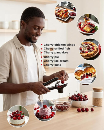 Cherry Pitter, Cherry Pit Remover Tool Cherries Corer Pitter with Hand-held Push, Olive Seed remover stones with lock design, Durable Cherries seed Corer for Cherry Jam -Black